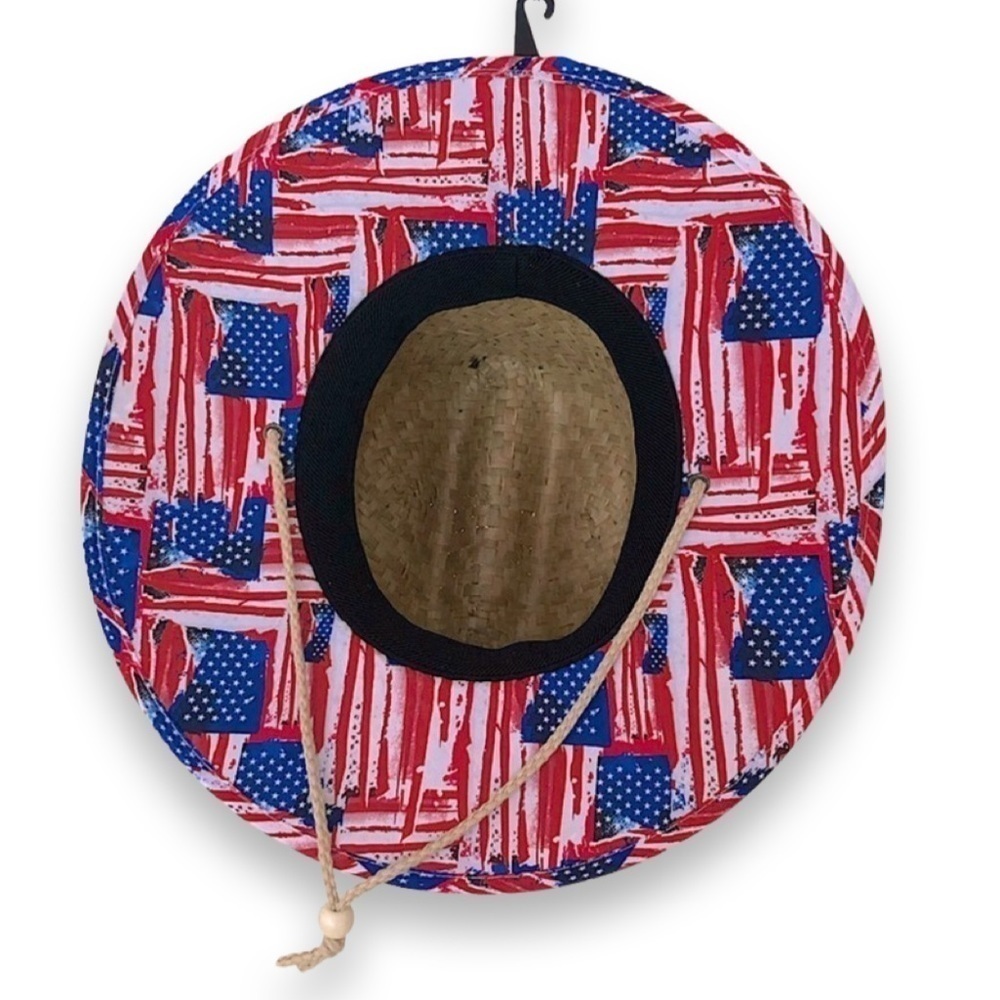 24/7 Life NWT’s Straw Patriotic Red White and Blue Flag Straw Beach Hat